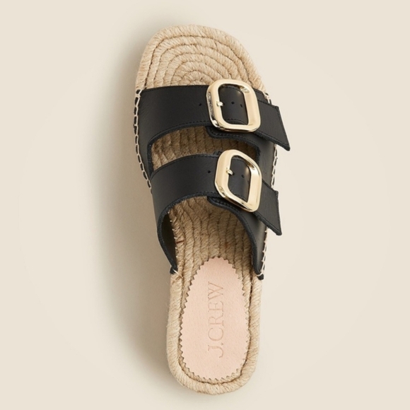 J.Crew Black Leather Two Strap Espadrille Sandals Size 5 - Made in Spain - Picture 2 of 12